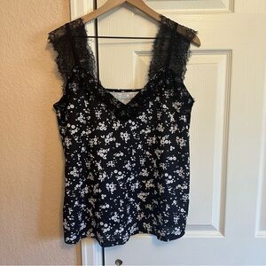 Black and White Lace Trip Floral Tank